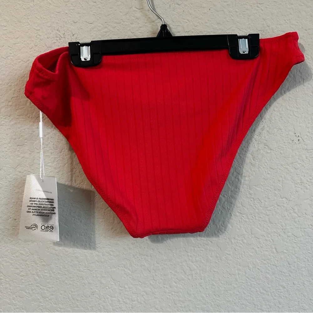 SOLID & STRIPED Bikini Bottom Red Coral Hipster Ribbed Swimsuit Swim Rachel NWT